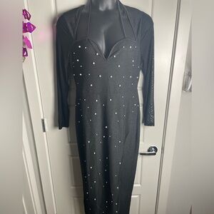 SHEIN Curve Black Pearl Embellished Glitter Halter Maxi Dress 2XL NWT